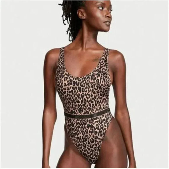 Victoria Secret Women's Leopard Shine Strap Plunge One-Piece Swimsuit Si… - Picture 1 of 6